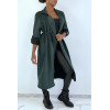 Manteau trench en suédine verte ajustable à la taille - 3