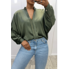 Blouse verte over size satiné avec plis - 4