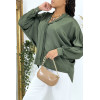 Blouse verte over size satiné avec plis - 7