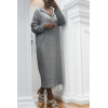 Longue robe épaisse col chemise en gris - 1