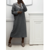 Longue robe épaisse col chemise en gris - 2