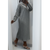 Longue robe épaisse col chemise en gris - 4