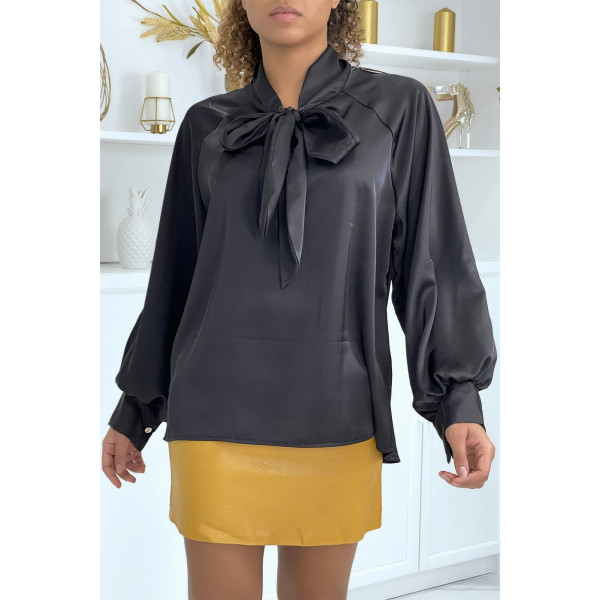 Blouse satinée noir femme - 1