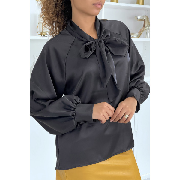 Blouse satinée noir femme - 3