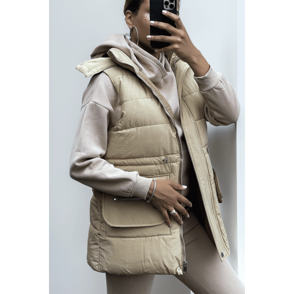 Ensemble 3 pièces doudoune sweat et jogging super épais en taupe - 3