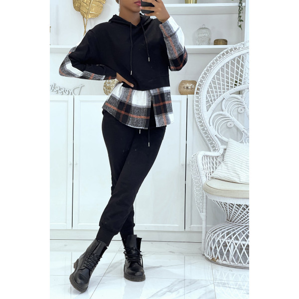 Ensemble de jogging noir avec pantalon effet push et sweet 2 en 1 sur chemise à carreaux tendance - 3