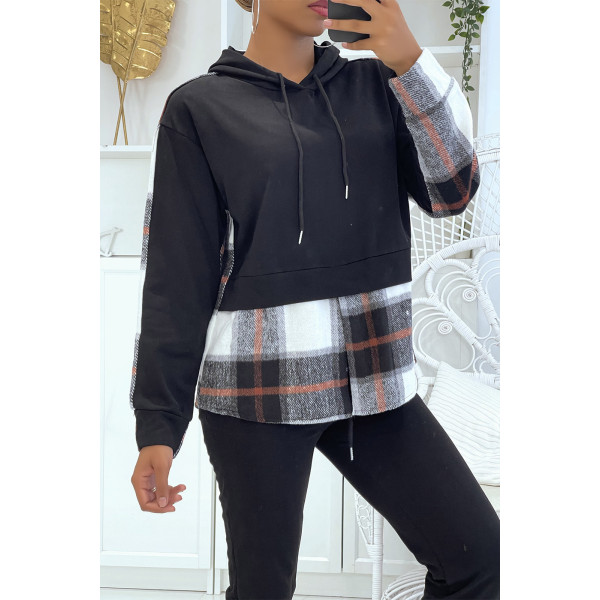 Ensemble de jogging noir avec pantalon effet push et sweet 2 en 1 sur chemise à carreaux tendance - 4