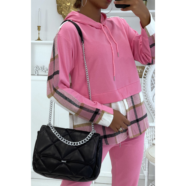 Ensemble de jogging rose fuchsia avec pantalon effet push et sweet 2 en 1 sur chemise à carreaux tendance - 4