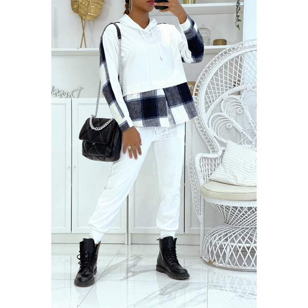 Ensemble de jogging blanc avec pantalon effet push et sweet 2 en 1 sur chemise à carreaux tendance - 1