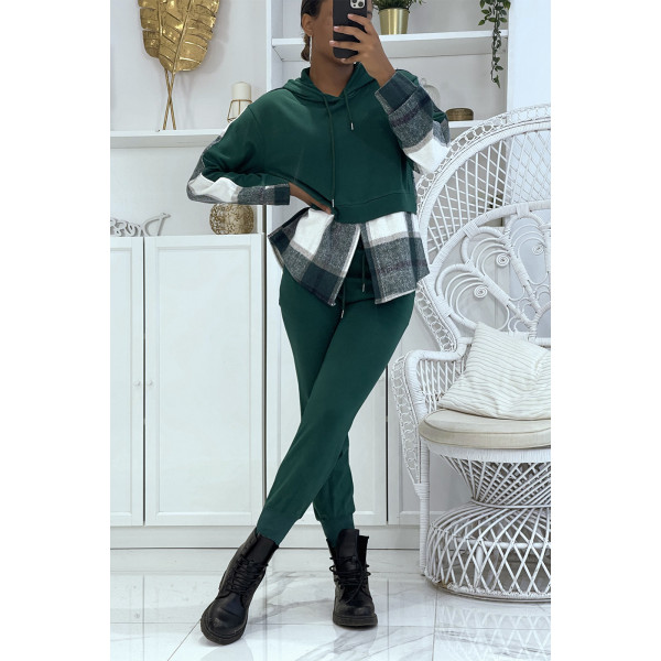 Ensemble de jogging vert canard avec pantalon effet push et sweet 2 en 1 sur chemise à carreaux tendance - 2