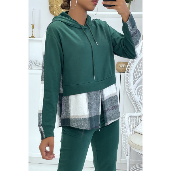 Ensemble de jogging vert canard avec pantalon effet push et sweet 2 en 1 sur chemise à carreaux tendance - 3