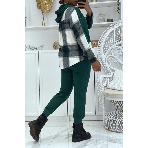 Ensemble de jogging vert canard avec pantalon effet push et sweet 2 en 1 sur chemise à carreaux tendance - 4