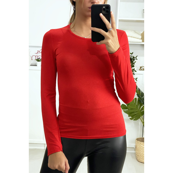 Sous-pull rouge à col rond très tendance. Vêtement femme pas cher. - 2