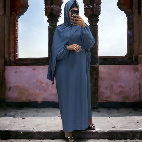 Abaya indigo avec voile intégré couleur vitaminée - 1