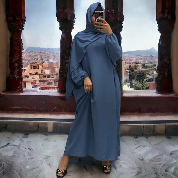 Abaya indigo avec voile intégré couleur vitaminée - 3