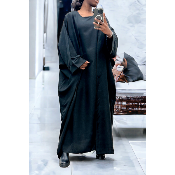 Abaya 2 pièces robe et kimono en noir - 1