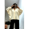 Blouse satiné écru coupe over size avec plis à l'avant  - 2