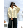 Blouse satiné écru coupe over size avec plis à l'avant  - 3