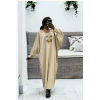 Abaya beige avec une jolie coupe ample et de la broderie à l'avant  - 3