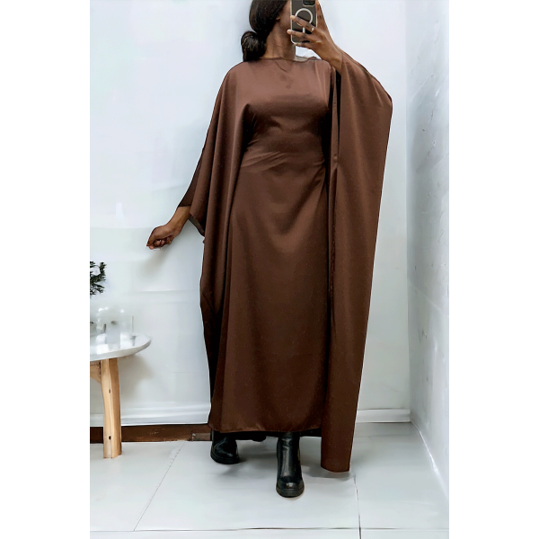 Abaya satiné choco over-size (36-52) avec élastique intérieur pour un effet ajusté   - 3