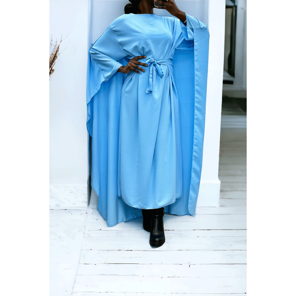 Abaya 2 en 1 turquoise avec cape intégré et ceinture pour ajusté la taille  - 1