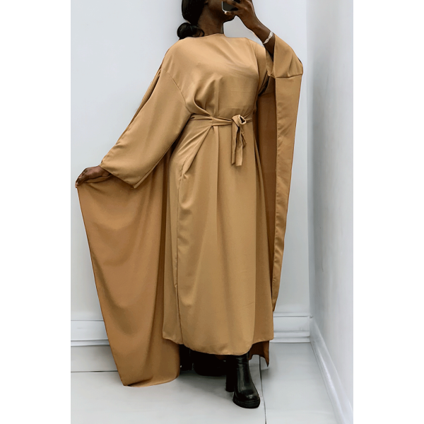 Abaya 2 en 1 camel avec cape intégré et ceinture pour ajusté la taille  - 1