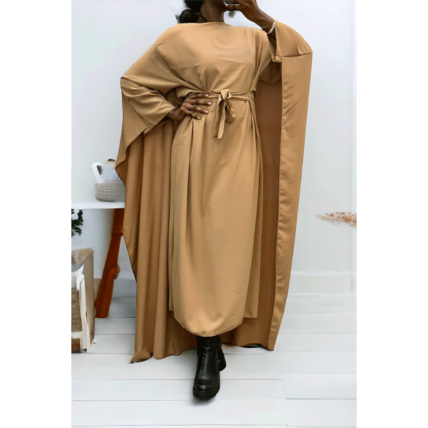 Abaya 2 en 1 camel avec cape intégré et ceinture pour ajusté la taille  - 2