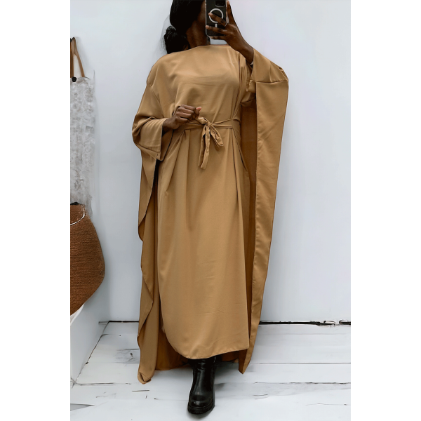 Abaya 2 en 1 camel avec cape intégré et ceinture pour ajusté la taille  - 3