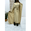 Abaya 2 en 1 beige avec cape intégré et ceinture pour ajusté la taille  - 1