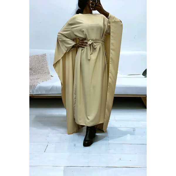 Abaya 2 en 1 beige avec cape intégré et ceinture pour ajusté la taille  - 2