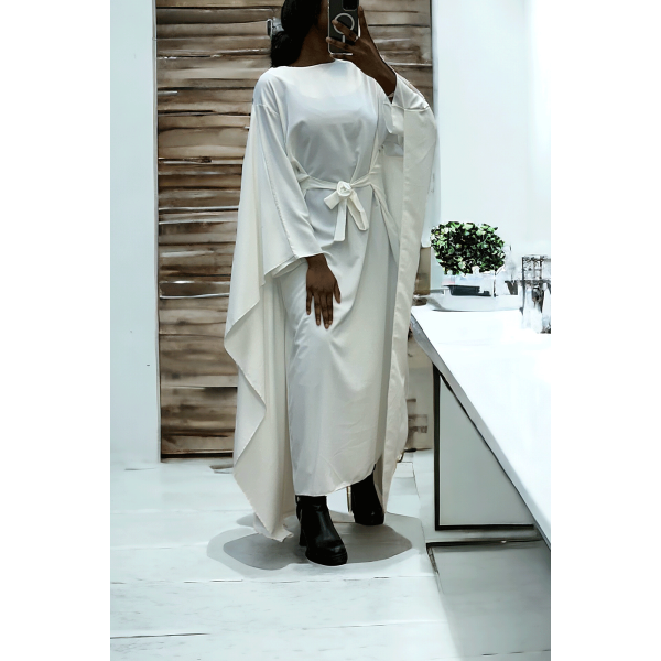 Abaya 2 en 1 blanche avec cape intégré et ceinture pour ajusté la taille  - 1