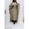 Abaya 2 en 1 taupe avec cape intégré et ceinture pour ajusté la taille  - 1