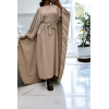 Abaya 2 en 1 taupe avec cape intégré et ceinture pour ajusté la taille  - 3