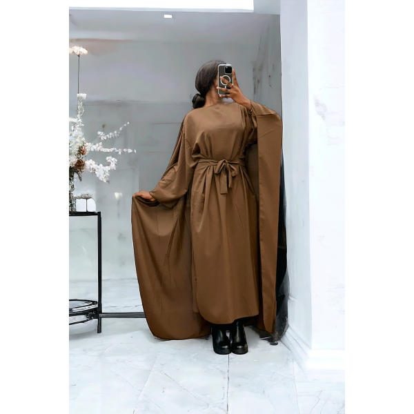 Abaya 2 en 1 choco avec cape intégré et ceinture pour ajusté la taille  - 2