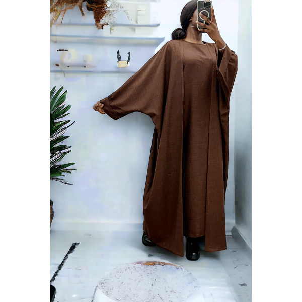 Abaya 2 pièces robe et kimono en choco - 1