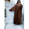 Abaya 2 pièces robe et kimono en choco - 1