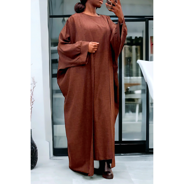 Abaya 2 pièces robe et kimono en choco - 3