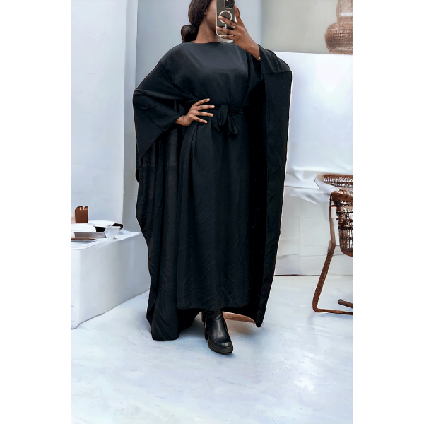 Abaya 2 en 1 noir avec cape intégré et ceinture pour ajusté la taille  - 2