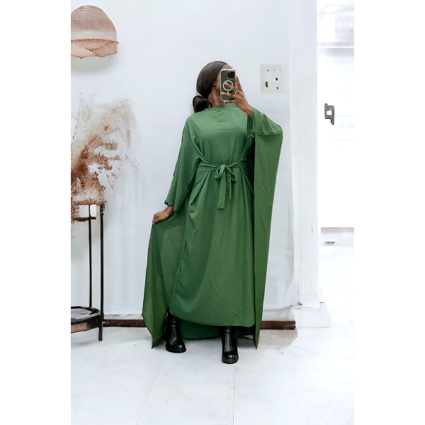 Abaya 2 en 1 kaki avec cape intégré et ceinture pour ajusté la taille  - 3