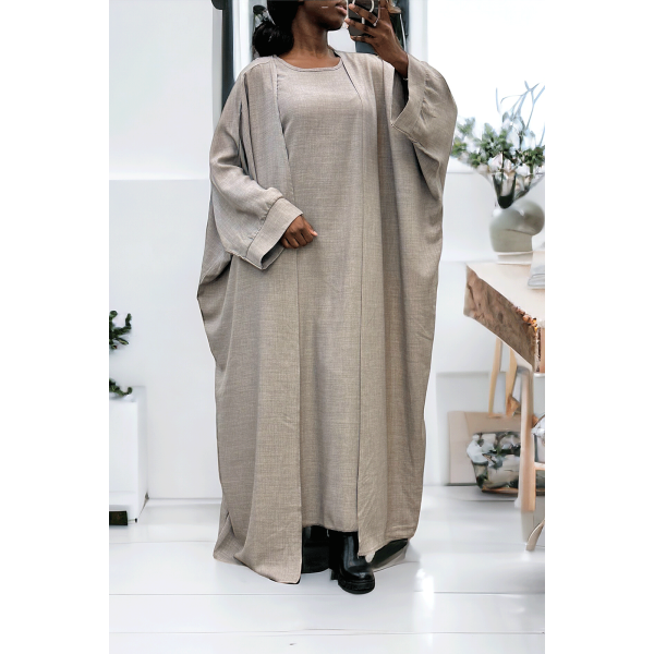 Abaya 2 pièces robe et kimono en gris - 1