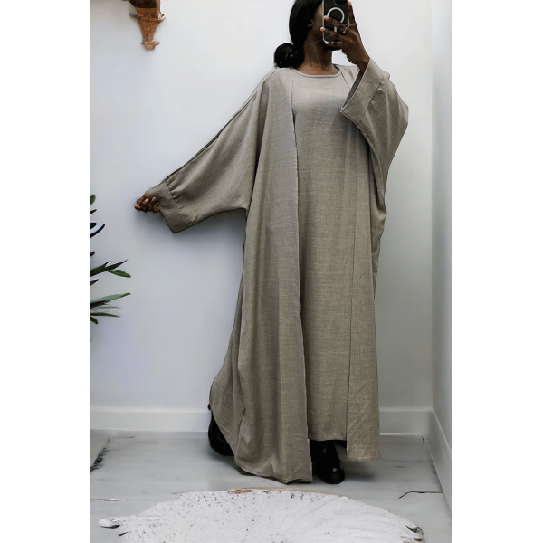 Abaya 2 pièces robe et kimono en gris - 2