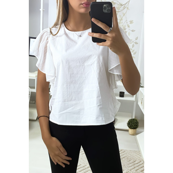 Blouse blanche avec manches volante en tulle - 2