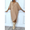 Robe tunique oversize camel col v détail froncé - 1