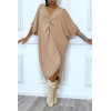 Robe tunique oversize camel col v détail froncé - 2