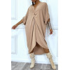 Robe tunique oversize camel col v détail froncé - 3