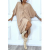 Robe tunique oversize camel col v détail froncé - 5