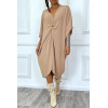 Robe tunique oversize camel col v détail froncé - 6