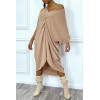 Robe tunique oversize camel col v détail froncé - 7