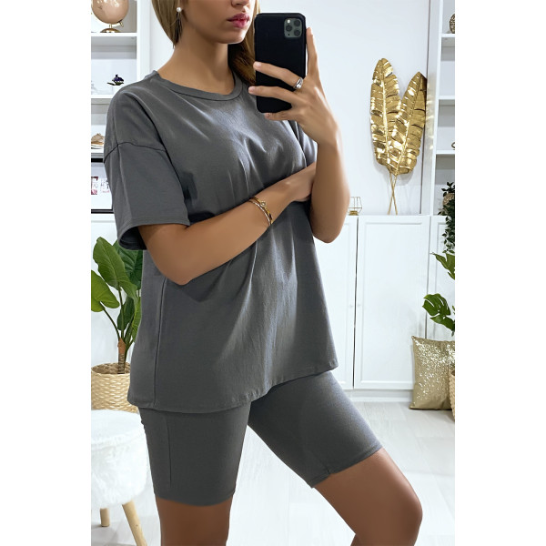 Ensemble short et t-shirt over size kaki très fashion - 5