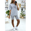 Ensemble short et t-shirt over size gris très fashion - 1